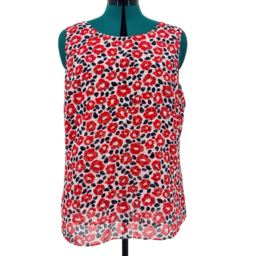 Cabi Flipside Blouse #5356, Abstract Poppy Print Sleeveless Top, Large